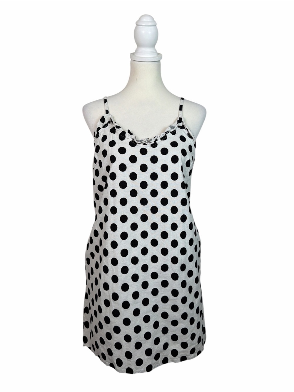 Lelis Women’s Large Black White Polka Dot Midi Slip Dress Y2K